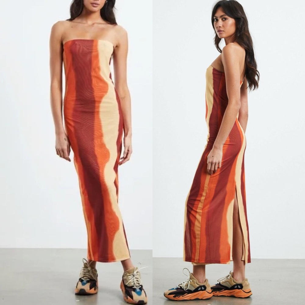 SNDYS Sasha Sunset Ombre Strapless Maxi Dress Mesh Bodycon Revolve Small